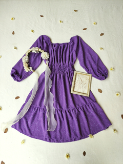 Imagem do Vestido midi roxo mangas bufantes - Tam U