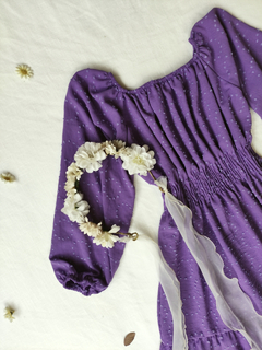 Vestido midi roxo mangas bufantes - Tam U