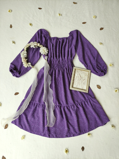 Vestido midi roxo mangas bufantes - Tam U