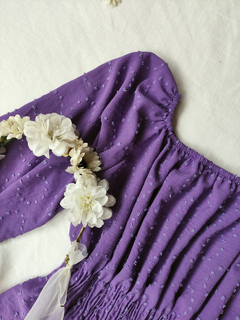 Vestido midi roxo mangas bufantes - Tam U na internet