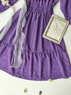 Vestido midi roxo mangas bufantes - Tam U - loja online