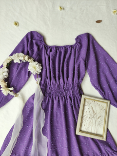 Vestido midi roxo mangas bufantes - Tam U - comprar online
