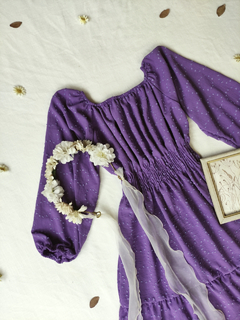 Vestido midi roxo mangas bufantes - Tam U - comprar online