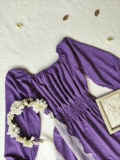 Vestido midi roxo mangas bufantes - Tam U na internet
