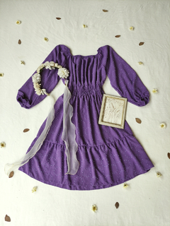 Vestido midi roxo mangas bufantes - Tam U - comprar online