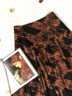 Saia midi vintage de pregas marrom/preto - M - comprar online