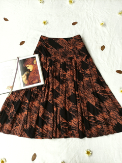 Imagem do Saia midi vintage de pregas marrom/preto - M
