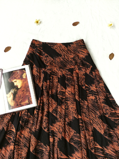 Saia midi vintage de pregas marrom/preto - M - Themargare