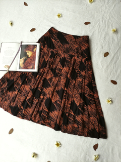 Saia midi vintage de pregas marrom/preto - M - comprar online