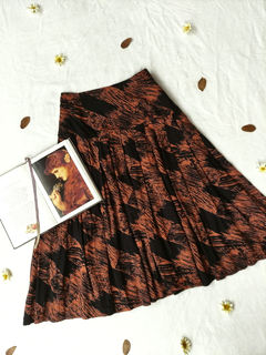 Saia midi vintage de pregas marrom/preto - M - loja online