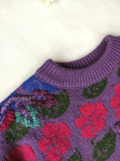 Suéter de tricot vintage roxa floral - P/PP - Themargare