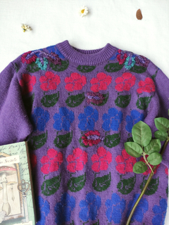 Suéter de tricot vintage roxa floral - P/PP - loja online