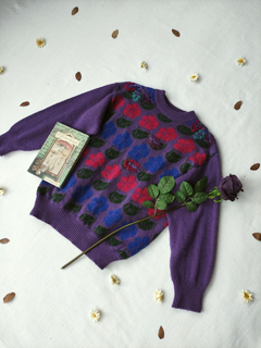Suéter de tricot vintage roxa floral - P/PP