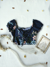 Blusa cropped azul floral camponesa - M