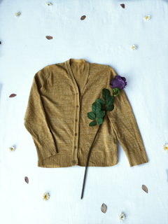 Cardigã tricot amarelo mostade de botões - P