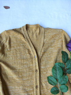 Cardigã tricot amarelo mostade de botões - P - loja online