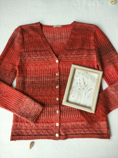 Cardigã tricot cor telha de botões - M