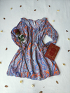 Vestido mangas longas azul/laranja bonita - G