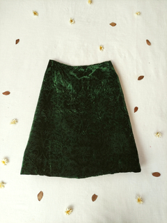Saia midi vintage verde de veludo - M