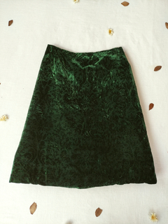 Saia midi vintage verde de veludo - M - loja online