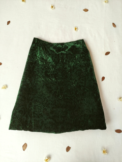 Saia midi vintage verde de veludo - M