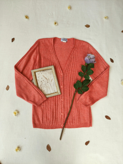 Cardigã tricot laranja/salmão de botões - P