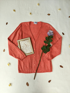 Cardigã tricot laranja/salmão de botões - P