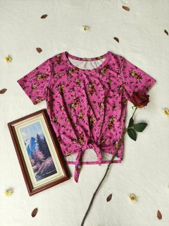 Blusa rosa floral de amarrar love - P/M - comprar online