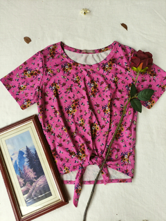Imagem do Blusa rosa floral de amarrar love - P/M