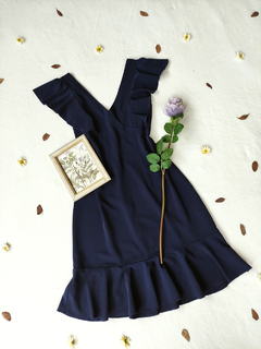 Vestido midi marinho de babados Scaranza - M/G - comprar online