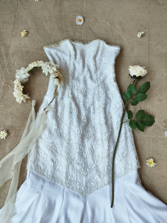 Vestido noiva e voil bordado branco sereia - M