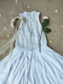 Vestido noiva e voil bordado branco sereia - M - comprar online