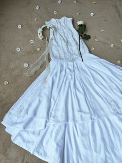 Vestido noiva e voil bordado branco sereia - M - loja online