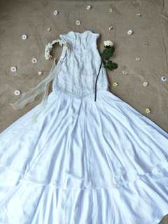 Vestido noiva e voil bordado branco sereia - M