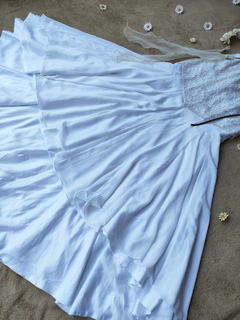 Vestido noiva e voil bordado branco sereia - M