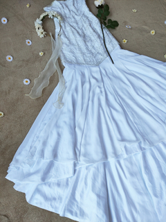 Vestido noiva e voil bordado branco sereia - M - Themargare