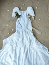 Vestido de noiva vintage branco mullet sereia bufante - M