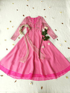 Vestido festa voil rosa e pink bordado Fairy - PP