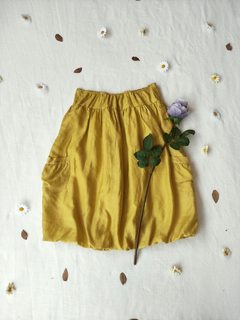Saia vintage amarela mostarda franzida - P/M
