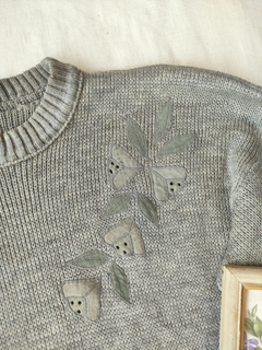 Tricot vintage feminino cinza bordado - M - comprar online