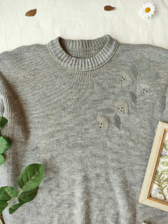 Tricot vintage feminino cinza bordado - M - loja online