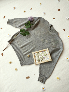 Tricot vintage feminino cinza bordado - M - Themargare