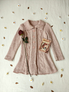 Casaco tricot feminino de botões rose alongado - M