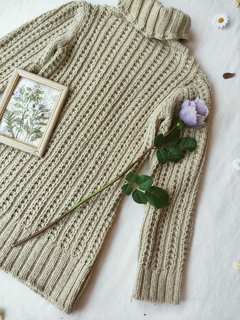 Suéter tricot vintage bege alongado - M - comprar online