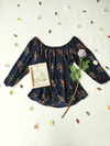 Blusa azul marinho de florzinhas - G
