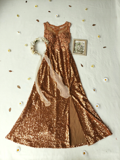 Vestido festa longo tule e paetês luxo - M/G