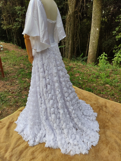 Vestido noiva rosas tule e voil branco cetim - P/PP - comprar online