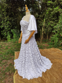 Vestido noiva rosas tule e voil branco cetim - P/PP