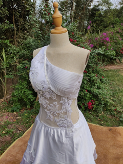 Vestido noiva de tule branco e voil e cetim - M - loja online