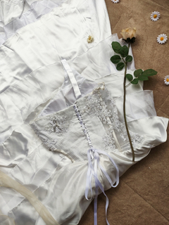 Vestido noiva de tule branco e voil e cetim - M - Themargare